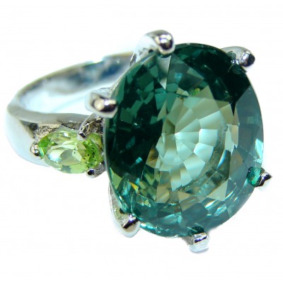 Adeline 25.5 carat Green Topaz .925 Sterling Silver handcrafted ring s. 6