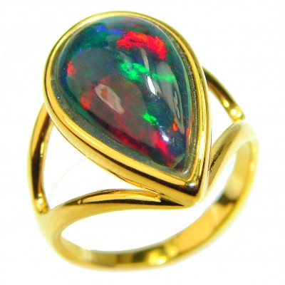 A Magic Energy Genuine Black Opal 18K Gold over .925 Sterling Silver handmade Ring size 6
