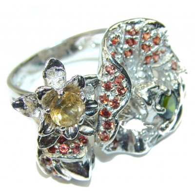 Spectacular 11.5 carat multigems .925 Sterling Silver Handcrafted Ring size 8 1/2