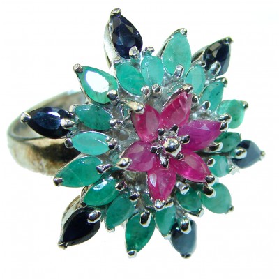 Massive Ruby Sapphire Emerald .925 Sterling Silver Ring size 8