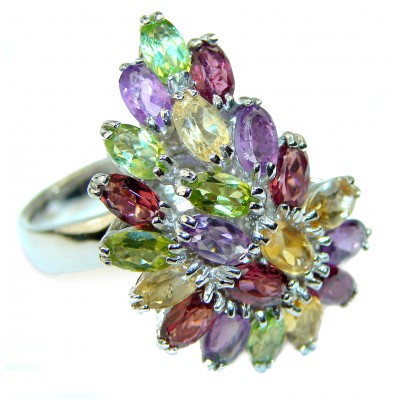 Spectacular 17.5 carat multigems .925 Sterling Silver Handcrafted Ring size 8