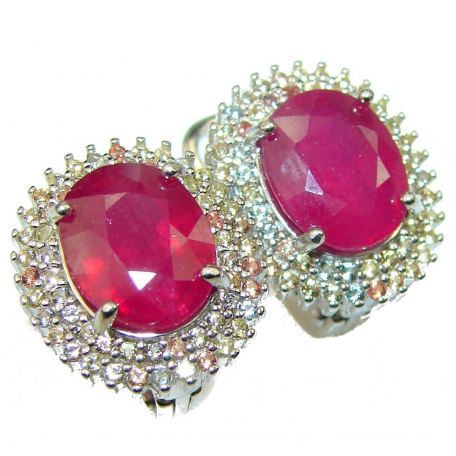 Spectacular 10.5 carat Ruby Sapphire .925 Sterling Silver handcrafted earrings