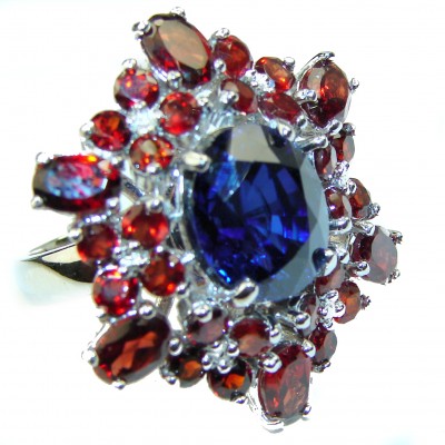 Perfect Blue London Blue Topaz Garnet .925 Sterling Silver handmade ring size 6 3/4
