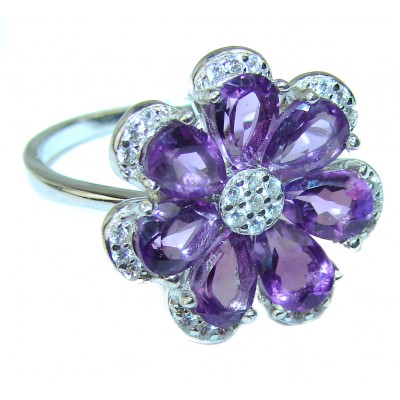 Cute Flower Amethyst .925 Sterling Silver Handcrafted Ring size 7 1/4