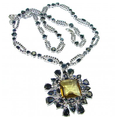 Outstanding Smoky Topaz Sapphire .925 Sterling Silver handcrafted Statement necklace