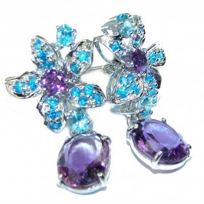 Amazing authentic Amethyst Swiss Blue Topaz .925 Sterling Silver earrings