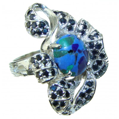 Fabulous Parrot's Wing's Chrysocolla Sapphire .925 Sterling Silver handcrafted ring size 8 3/4
