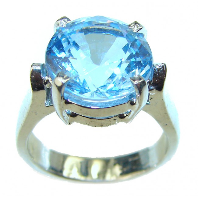 12.5 carat Swiss Blue Topaz .925 Sterling Silver handmade Ring size 5 3/4