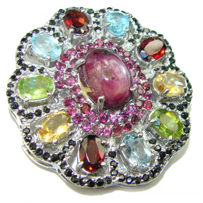 Excellent quality Genuine Star Ruby .925 Sterling Silver handmade Pendant - Brooch