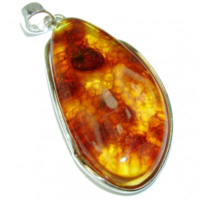 Huge Prehistoric Baltic Polish Amber .925 Sterling Silver handcrafted