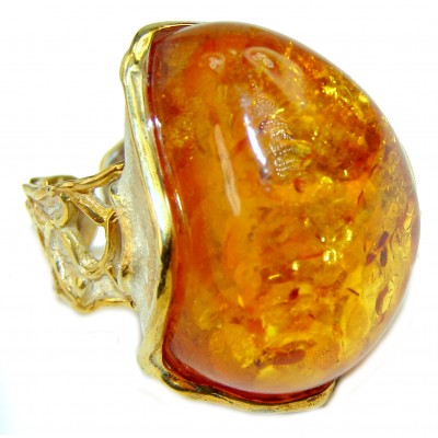 Power of Nature Authentic Baltic Amber 2 tones .925 Sterling Silver handcrafted ring; s. 7 adjustable