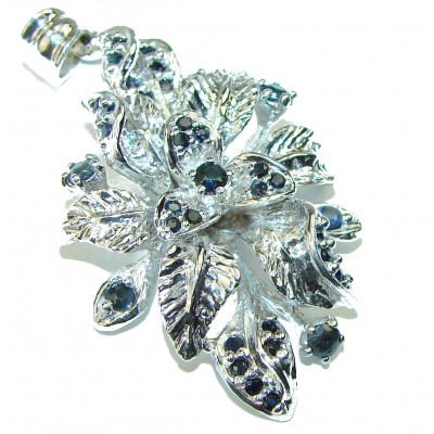 Blooming Flower Authentic Sapphire .925 Sterling Silver handmade Pendant
