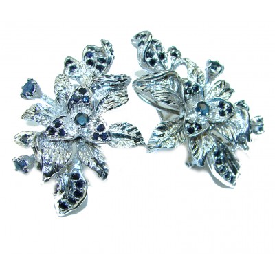 Blooming Flower Authentic Sapphire .925 Sterling Silver handcrafted Earrings