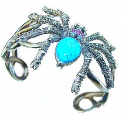 Wandering Spider Turquoise Marcasite .925 Sterling Silver handmade Bracelet / Cuff