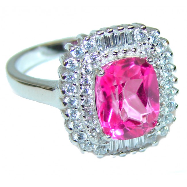 Incredible Hot Pink Topaz .925 Silver handcrafted Cocktail Ring s. 6