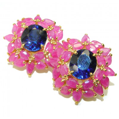 Pure Perfection London Blue Topaz Ruby 14K Gold over .925 Sterling Silver handcrafted earrings