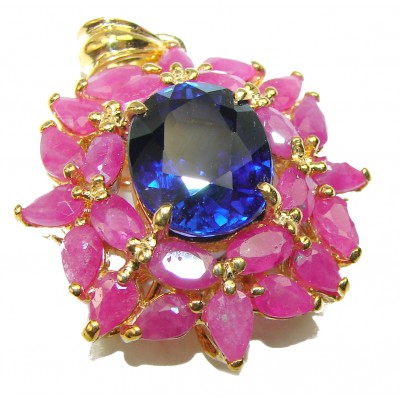 Pure Perfection London Blue Topaz Ruby 14K Gold over . .925 Sterling Silver handmade Pendant