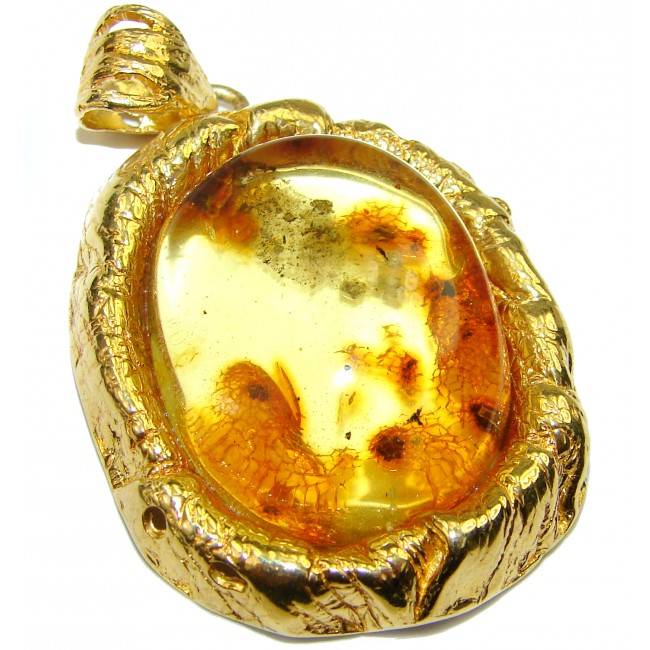 Authentic Golden Baltic Amber 14k Gold over .925 Sterling Silver handmade Pendant