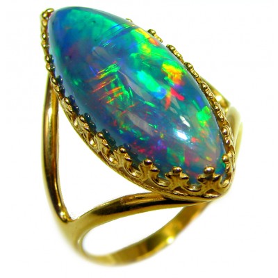 A Magic Energy Genuine Black Opal 18K Gold over .925 Sterling Silver handmade Ring size 8