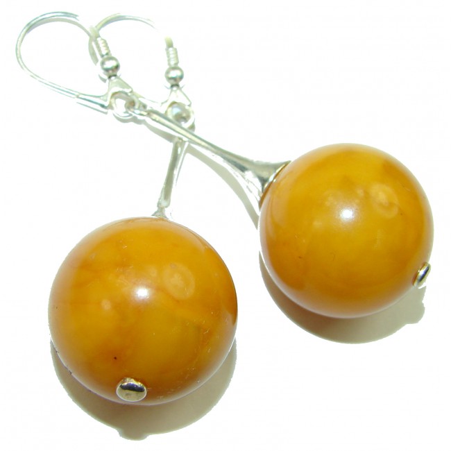 Perfect Sphere Butterscotch Baltic Polish Amber .925 Sterling Silver earrings