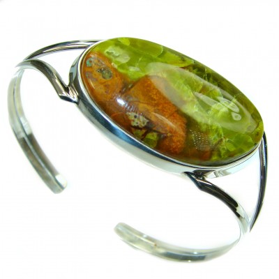 Genuine Exquisite Green Peruvian Opal .925 Sterling Silver handmade Bracelet Cuff