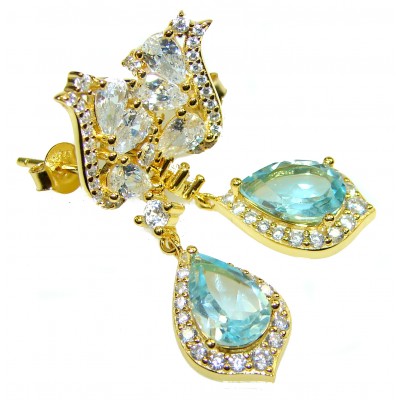 Amazing authentic Swiss Blue Topaz 14K Gold over .925 Sterling Silver earrings