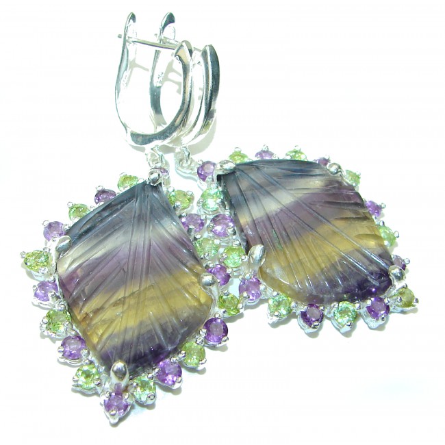 Nature's Melody quality genuine Fluorite .925 Sterling Silver handcrafted earrings