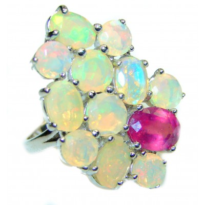 New Universe Ethiopian Opal Ruby .925 Sterling Silver handmade Ring size 7
