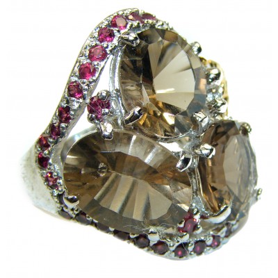 Exotic Beauty Smoky Topaz Ruby .925 Sterling Silver Ring size 7 1/4