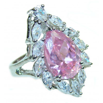 Incredible light Pink Topaz .925 Silver handcrafted Cocktail Ring s. 4 1/2