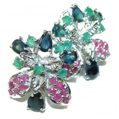 Mademoiselle Grandidierite Ruby Emerald Sapphire .925 Sterling Silver handcrafted earrings