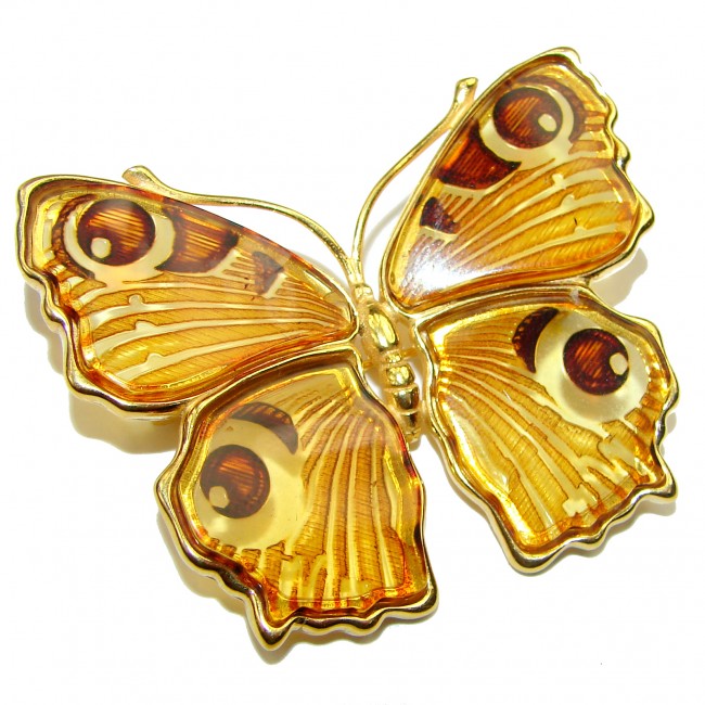 Amazing Butterfly Natural Golden Amber .925 Sterling Silver handmade Pendant Brooch