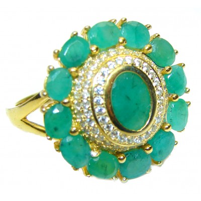 Fancy Authentic Emerald 18K Gold over .925 Sterling Silver handmade Ring size 7 3/4