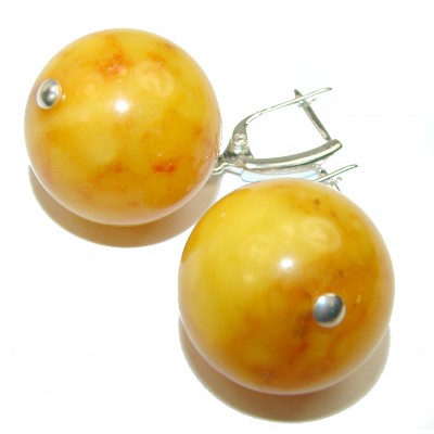 Perfect Sphere Butterscotch Baltic Polish Amber .925 Sterling Silver earrings