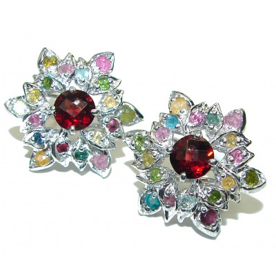 Spectacular Hibiscus Garnet Tourmaline .925 Sterling Silver handcrafted earrings