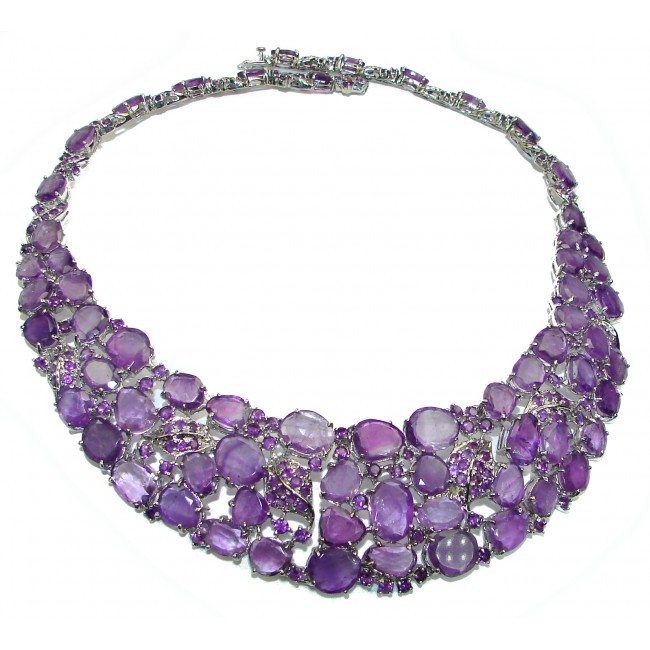 Purple Orchid authentic African Amethyst .925 Sterling Silver handcrafted LARGE Statement necklace