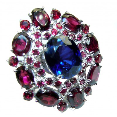 Perfect Blue London Blue Topaz Garnet .925 Sterling Silver handmade ring size 7
