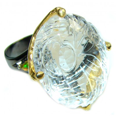 Large White Topaz Opal 2 tones black rhodium over .925 Sterling Silver ring size 7 1/4