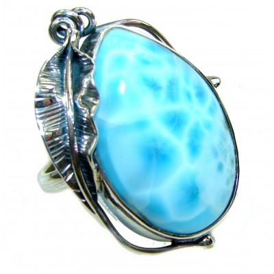 Amazing quality natural Larimar .925 Sterling Silver handmade ring size 7 adjustable