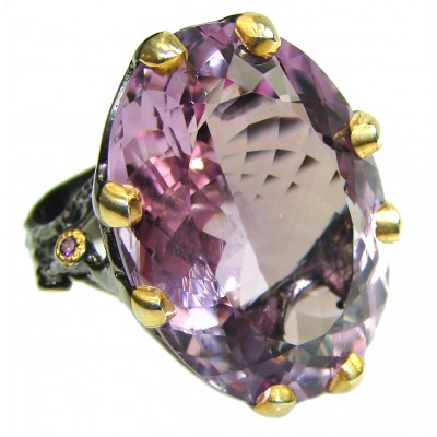 Spectacular Amethyst black rhodium and Gold over .925 Sterling Silver Handcrafted Ring size 8