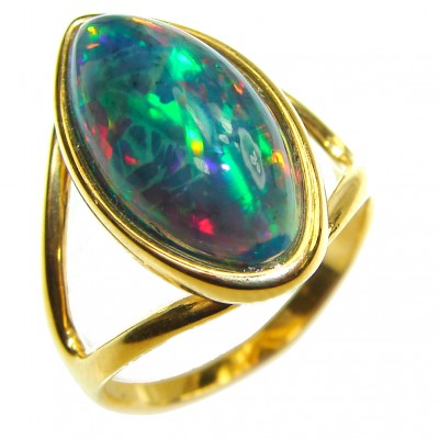 A Milky Way Genuine 9.9 carat Black Opal 18K Gold over .925 Sterling Silver handmade Ring size 7 1/4