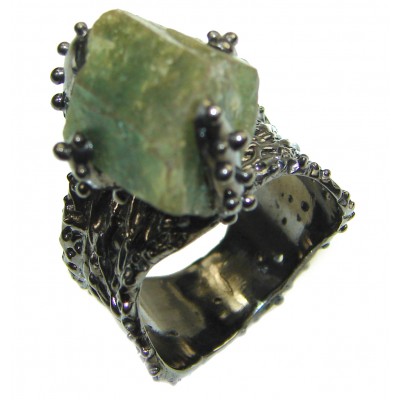 Authentic Rough Green Tourmaline black rhodium over .925 Sterling Silver Large Ring size 8