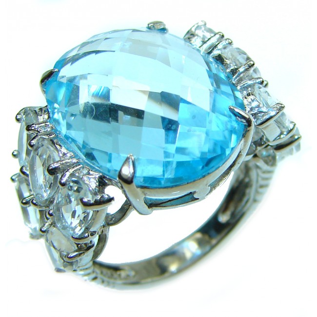 Pacifica 22.5 carat Swiss Blue Topaz .925 Sterling Silver handmade Ring size 7 1/4