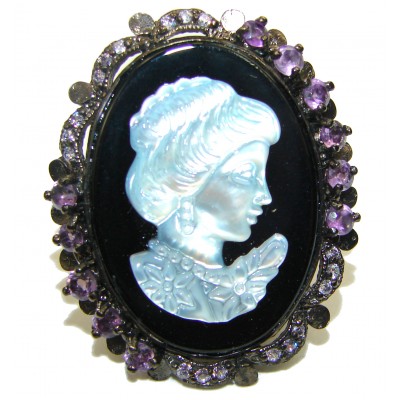 Vintage Beauty Authentic Cameo Onyx .925 Sterling Silver handcrafted Large ring; s. 8