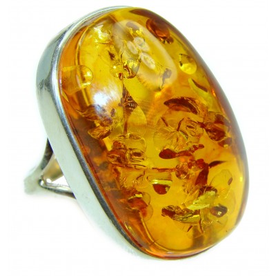 Authentic Baltic Amber .925 Sterling Silver handcrafted HUGE ring; s. 9