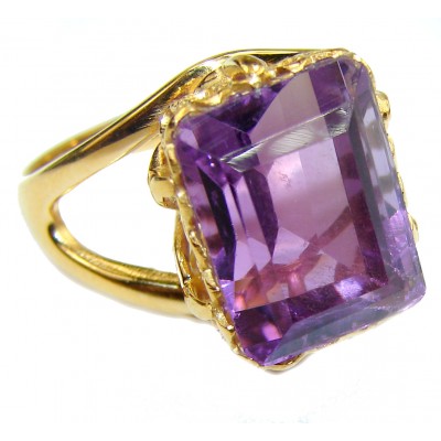 7.5 carat Amethyst 18K Gold over .925 Sterling Silver Handcrafted Ring size 6