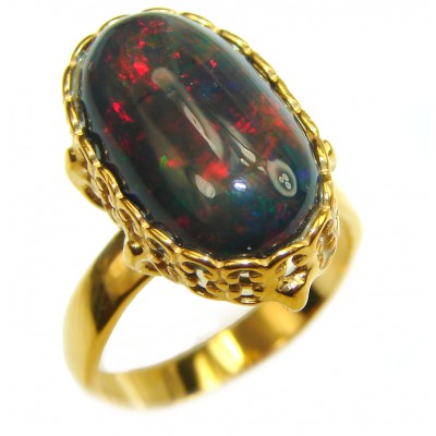 A COSMIC POWER Genuine 11.5 carat Black Opal 18K Gold over .925 Sterling Silver handmade Ring size 7 1/4