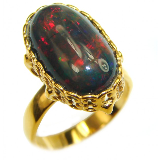 A COSMIC POWER Genuine 11.5 carat Black Opal 18K Gold over .925 Sterling Silver handmade Ring size 7 1/4