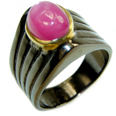 4.3 carat Star Ruby 14K Gold Black Rhodium over .925 Sterling Silver handcrafted Statement Ring size 8
