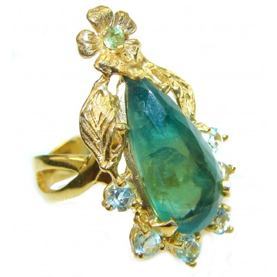 Natural Apatite 14K Gold over .925 Sterling Silver handmade ring s. 7 3/4